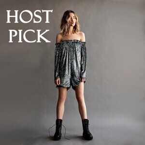 NWT Free People charcoal grey sequin & tulle romper